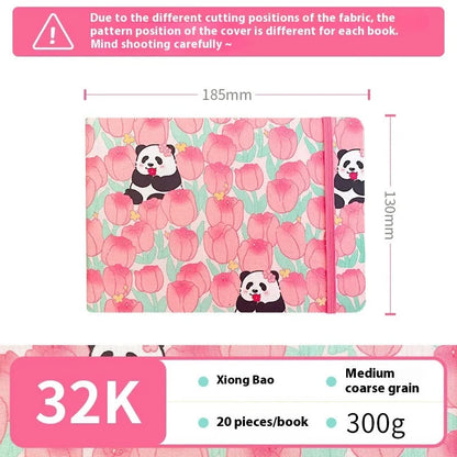 Feiluniao watercolour notebook with fabric cover, 185mm length, open to show paper for painting.
