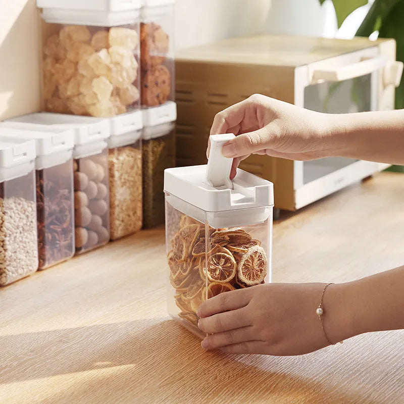 White transparent plastic storage container for grains with Japanese design, 400ml capacity, 10.9x10x7cm