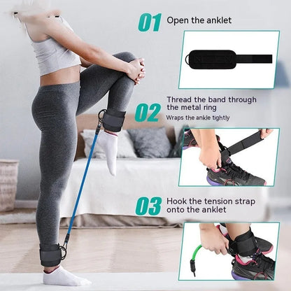 TPE resistance band set with 10, 20, 30 pound options and ankle buckle design for hip and leg exercises