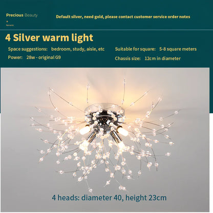 40cm dandelion crystal ceiling lamp with four adjustable heads in chrome finish
