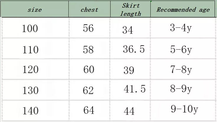 Girls' performance costume set in graph color, acetate fiber, sizes 100cm-140cm