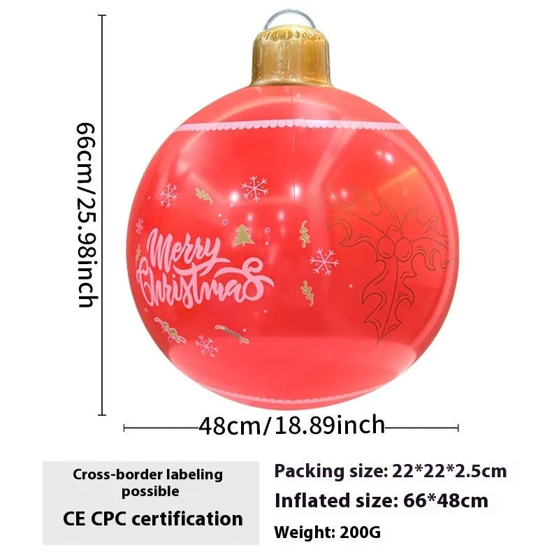 63cm red snowflake inflatable Christmas ball with flashing LED lights hanging in garden