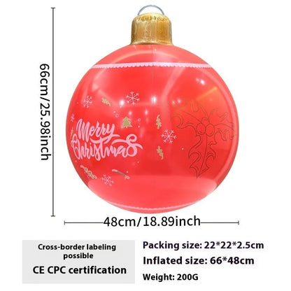 63cm red snowflake inflatable Christmas ball with flashing LED lights hanging in garden
