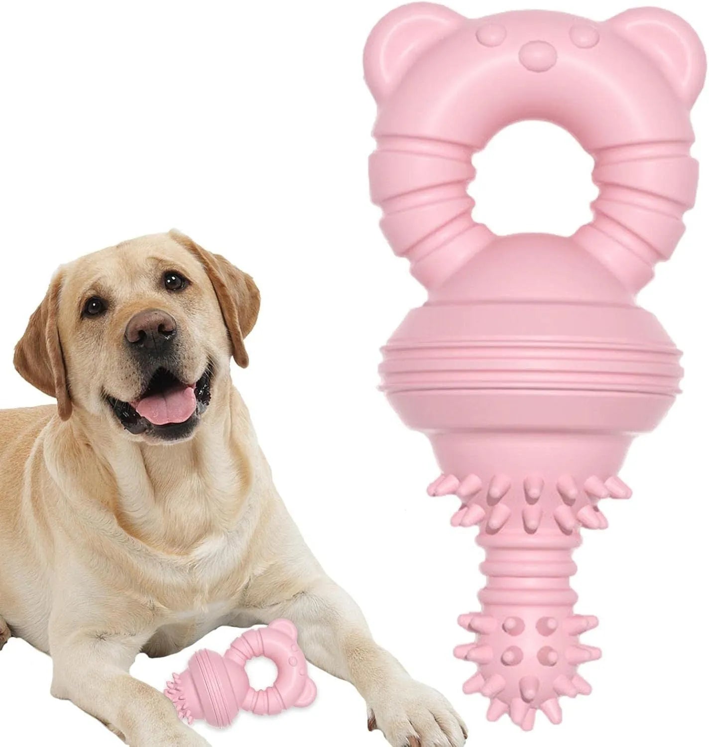 Blue molar clean teeth rubber dog chew toy with concave-convex design and bell, 13.5cm size