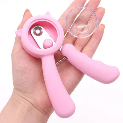 Blue pet nail clipper with stainless steel sickle blade and non-slip handle for dogs and cats.