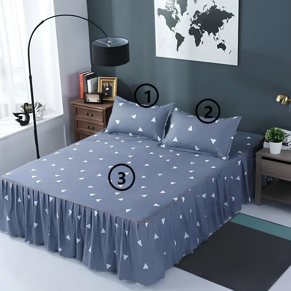 Pure cotton bed skirt pillowcase set with twill weave diagonal pattern in multiple colour options