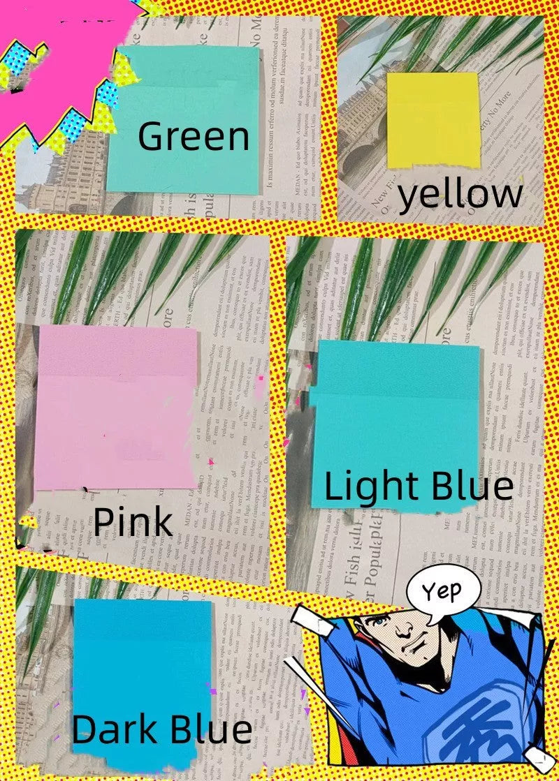 Transparent Post-it notes in various colors and sizes for organized note-taking