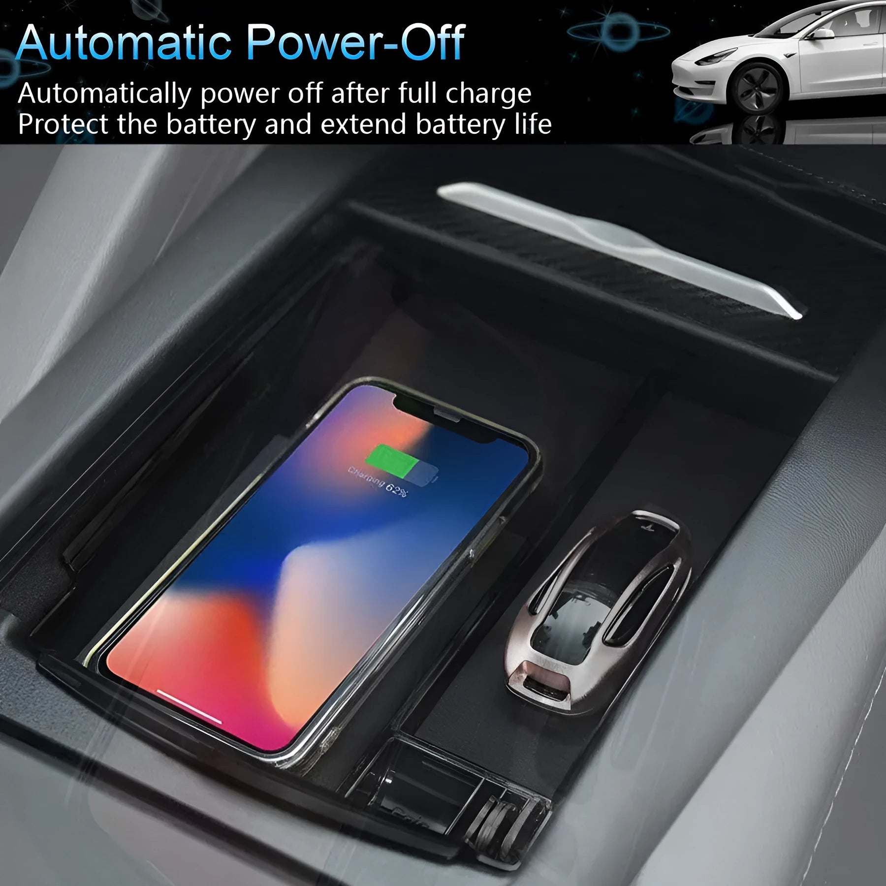 Black Qi wireless charging station with base support for smartphones