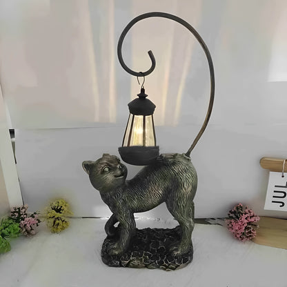 Bronze resin cat solar garden lamp for outdoor courtyard and garden decoration