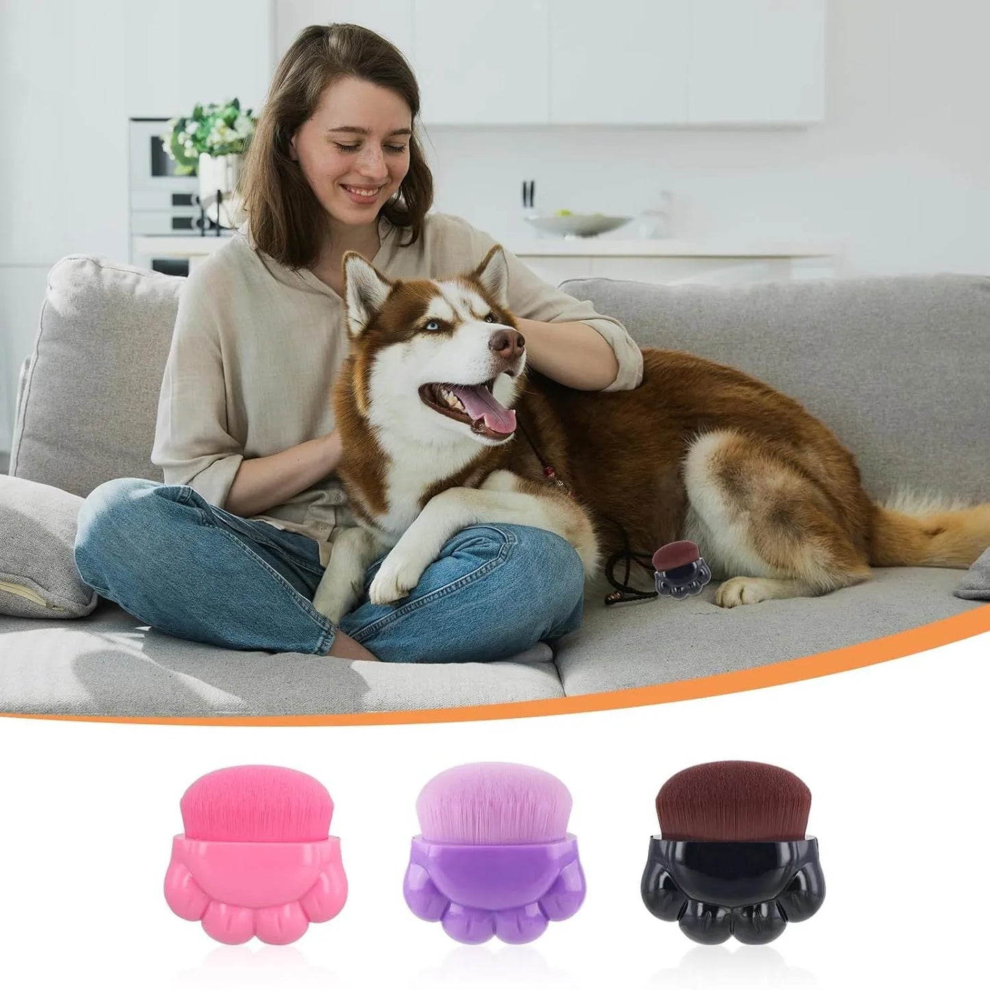 Three small paw-print shaped pet balm brushes with soft heads in plastic storage boxes