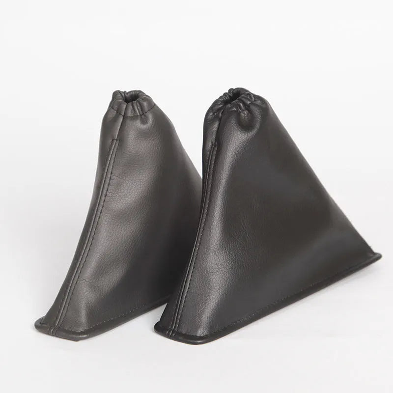Black leather shift lever dust cover for Toyota Corolla, dimensions 15.2cm by 12.9cm.