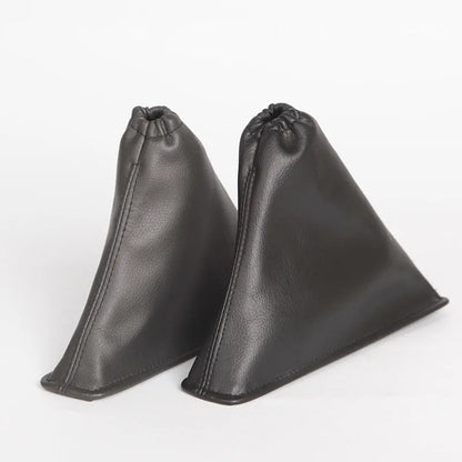 Black leather shift lever dust cover for Toyota Corolla, dimensions 15.2cm by 12.9cm.