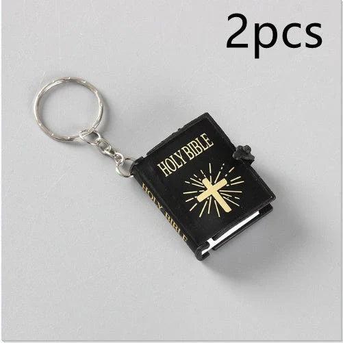 Mini Holy Bible PVC Leather Keychain with Cross Design - Durable and Faith-Inspired