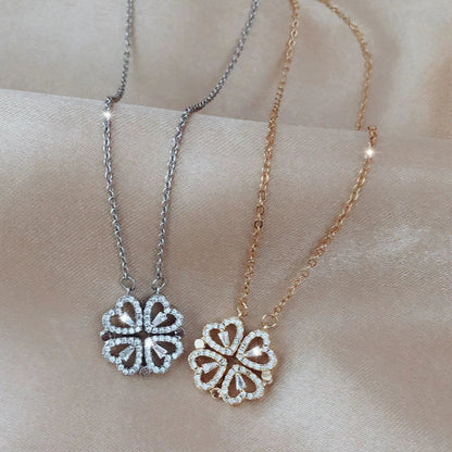 Elegant four-leaf clover necklace with magnetic and detachable design for versatile styling