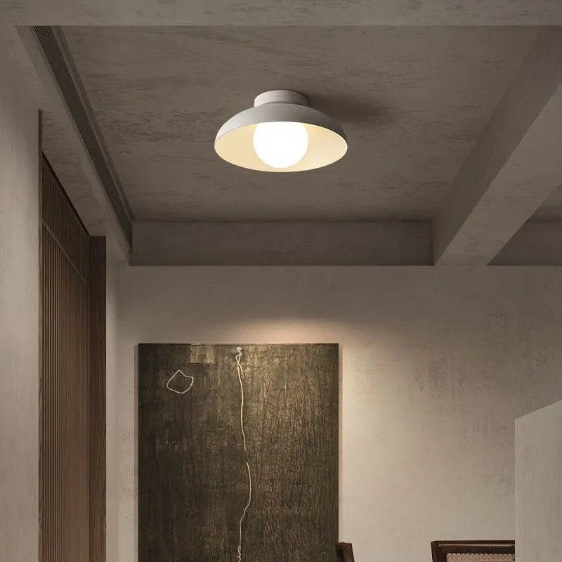 Nordic minimalist ceiling lamp in moon white or obsidian black with LED lighting options