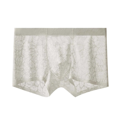 Men's leopard print jacquard underwear in middle waist style, shown in multiple colour options.
