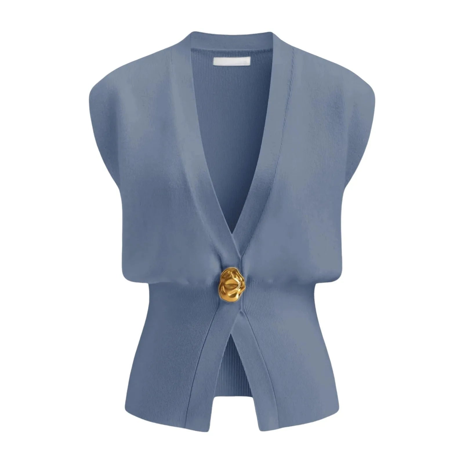 Women's loose fit V-neck button cardigan sweater in knitted polyester fabric.