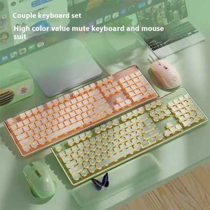 Prewalker V3 retro green mechanical feel keyboard and mouse set on a desk.