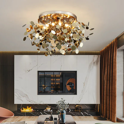 Stainless steel chandelier with eight G9 bulbs measuring 45cm height with tree blade design