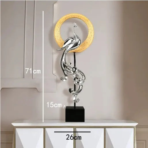 European-style phoenix ornament craft in synthetic resin with intricate detailing, available in festive red, rose gold, or elegant silver finishes