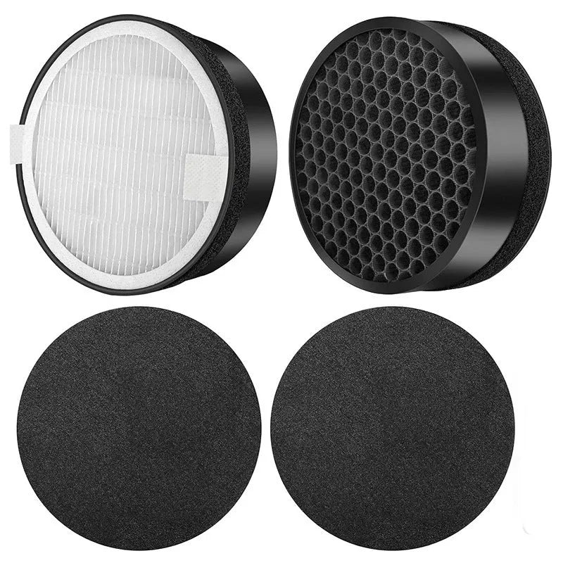 Levoit LV-H132 air purifier replacement filter set measuring 19cm by 19cm by 6.3cm with filter screen and cotton