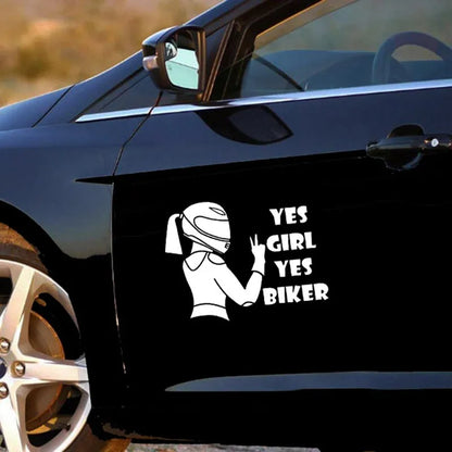 Cool Girl Rider character car decorative sticker in black, white, and laser colour options.