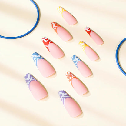 Rainbow Wave fake nails with iridescent wave pattern nail stickers showing colour shifting effects