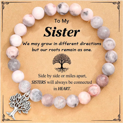 Handcrafted natural stone Tree of Life bracelet with pink zebra design