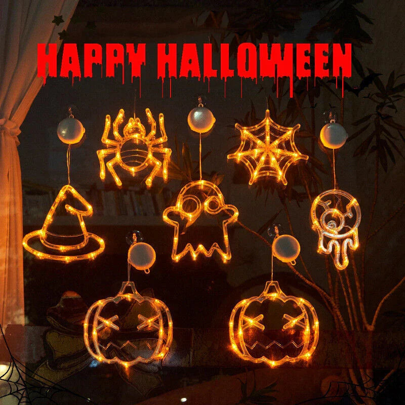 Spooktacular Halloween Hanging LED Lights with spiders, pumpkins, and ghostly figures for a haunting holiday ambiance