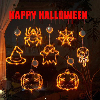 Spooktacular Halloween Hanging LED Lights with spiders, pumpkins, and ghostly figures for a haunting holiday ambiance