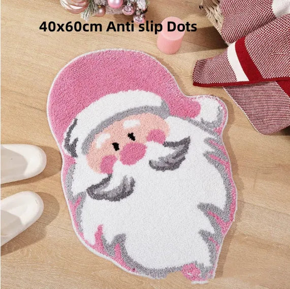 Square Christmas-themed hallway mat with non-slip backing on wooden floor