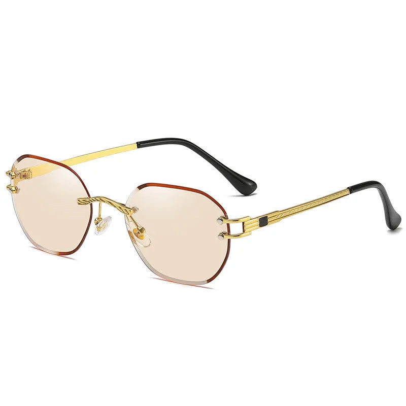 Gold frame trimming sunglasses with gradient blue ocean lens in box-style design