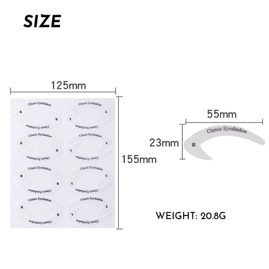 Four reusable eyeliner stencil templates on a pink background, showing winged and cat-eye designs for makeup application