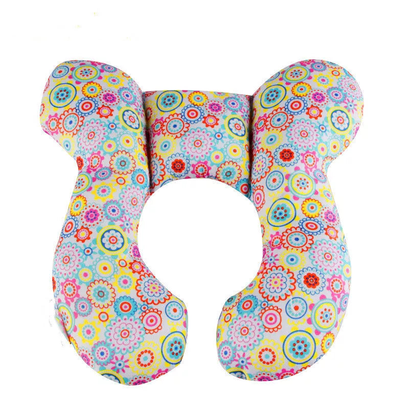 Baby U-shape pillow with cartoon pattern for neck support during travel