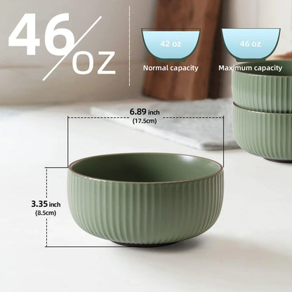 Elegant 4-piece ceramic bowl set, perfect for cereals, salads, and more. Microwave, oven, and dishwasher safe.