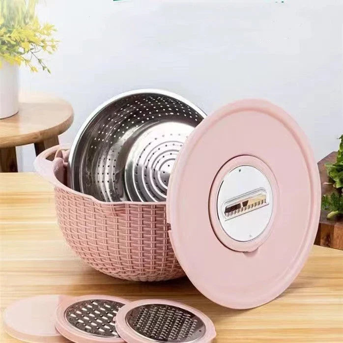 Versatile 4-in-1 Fruit and Veggie Prep Station with Rotating Colander