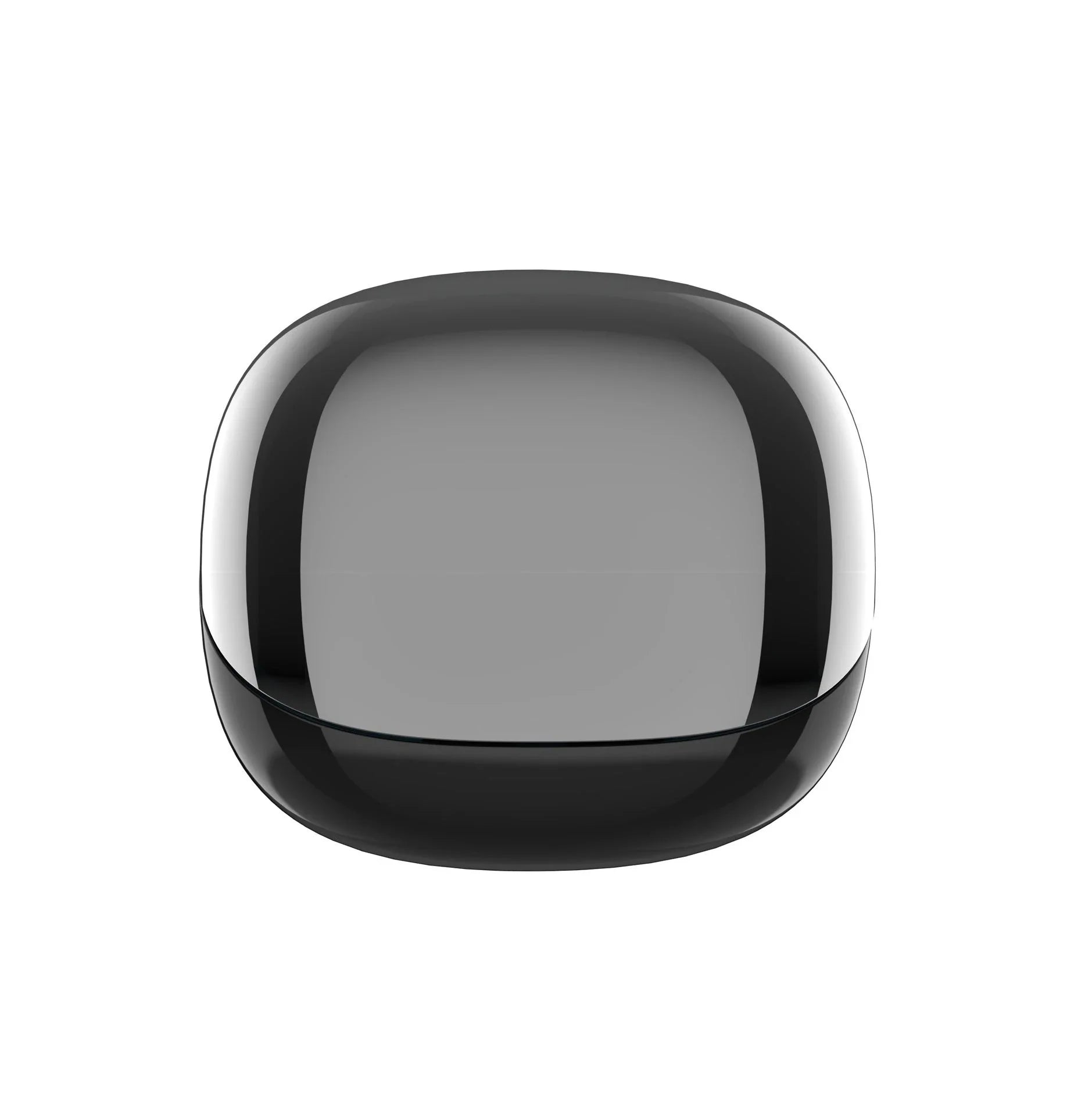 Wireless Bluetooth headset with transparent case, showcasing its sleek and compact design