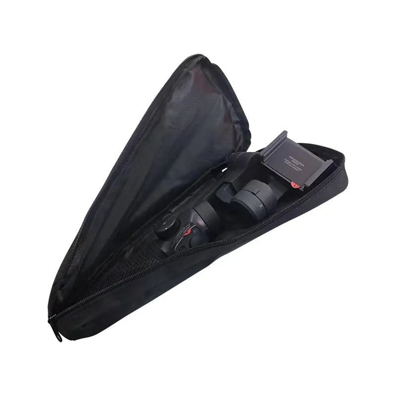 Black cloth storage bag for mobile phone stabilizer accessories measuring 20cm x 15cm x 5cm