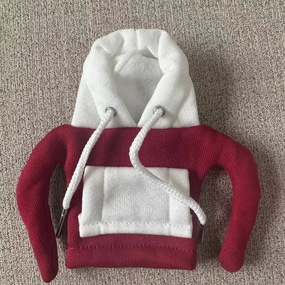 Polyester car gear lever hooded cover in red and white hat design, dimensions 12x13 cm.