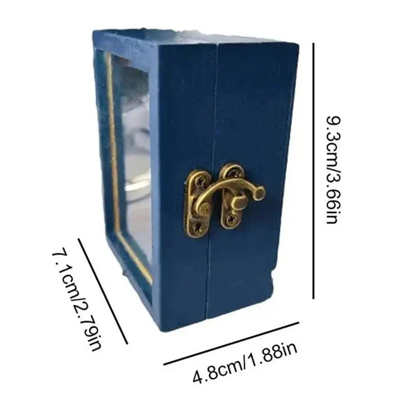 Handcrafted mini bookshelf made of wood with 60 miniature books for stress relief and mindfulness