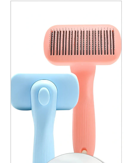 Blue plastic pet needle comb with closely spaced teeth for dog and cat grooming