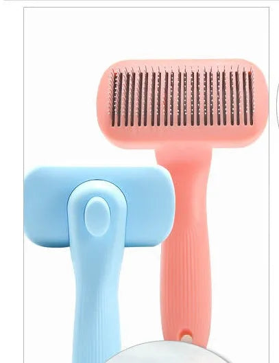 144g plastic pet needle comb for dogs and cats, shown in pink and blue colour options