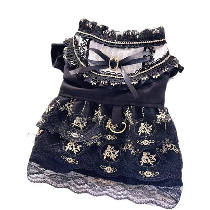 Golden skirt pet clothing for cats and dogs with gothic princess style design
