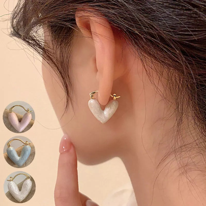 Heart-shaped love earrings for women in white, pink, and blue - fashionable alloy jewelry