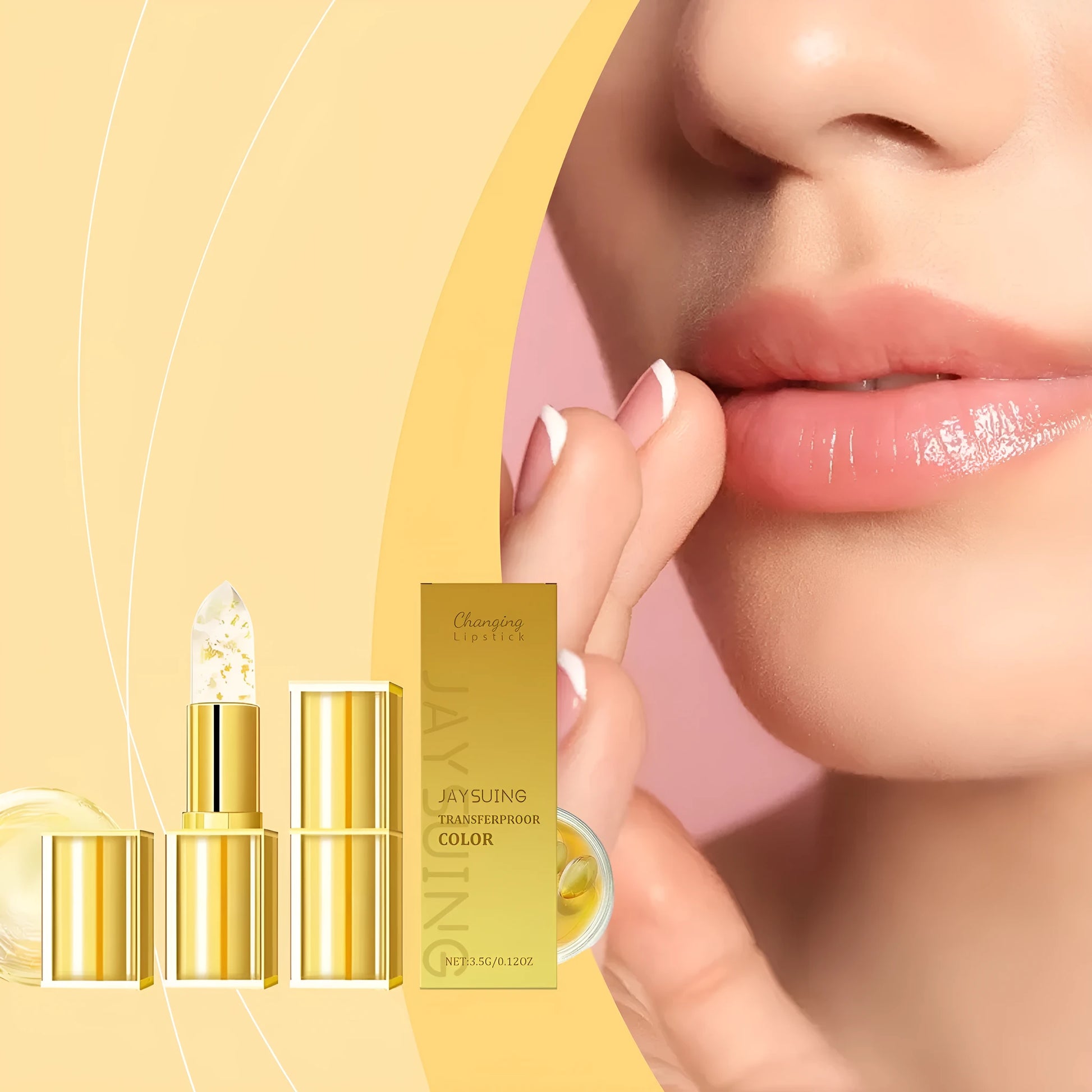 Gold foil nourishing lipstick in 2.6cm square case with 3.5g net content