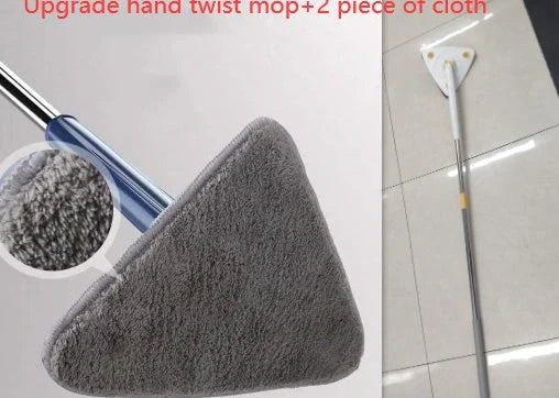 Extendable Triangle Mop with 360° rotatable head for deep cleaning in blue and white