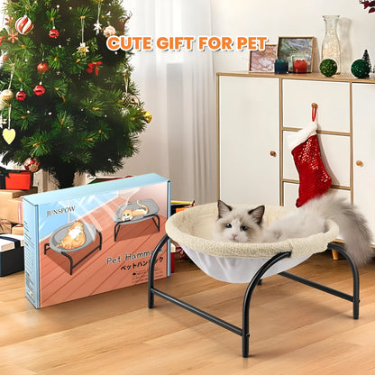 Pet hammock bed for cats and small dogs with breathable detachable cover in beige or gray