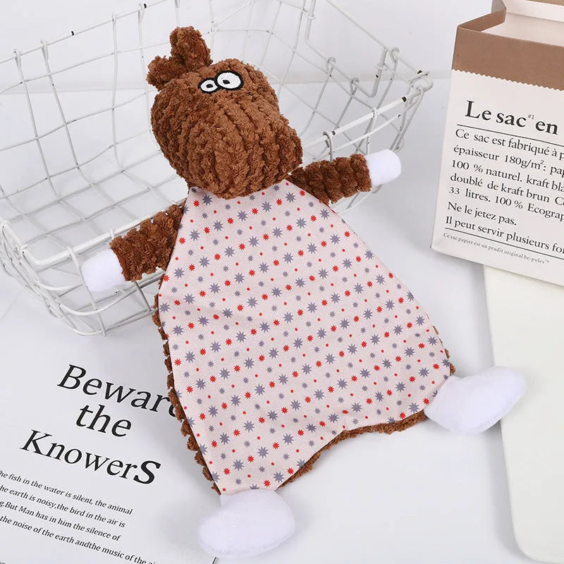 Brown velvet fox stuffed toy with crinkle paper sounds for pets