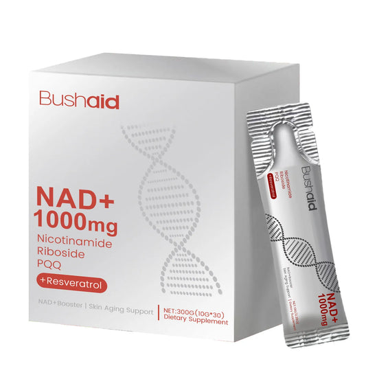 Anti ageing drink bottle with 300g capacity, showing label with ingredients nicotinamide ribose and Sophora japonica extract
