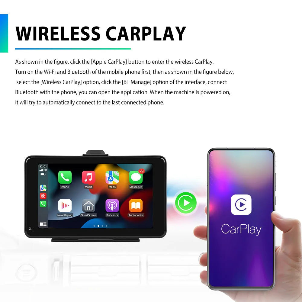 7-inch HD wired car screen player with universal mounting supports on black background